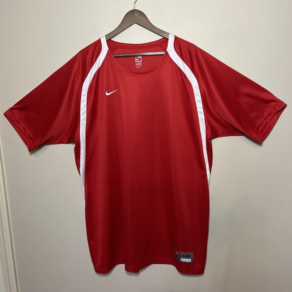 Nike Team Dri Fit  Mens XXL Red/White Trim Short Sleeve Shirt Gym‎ Workout